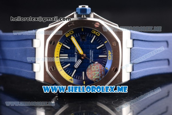 Audemars Piguet Royal Oak Offshore Diver Asia 2813 Automatic Steel Case with Blue Dial and Stick Markers Blue Rubber Strap (EF) - Click Image to Close